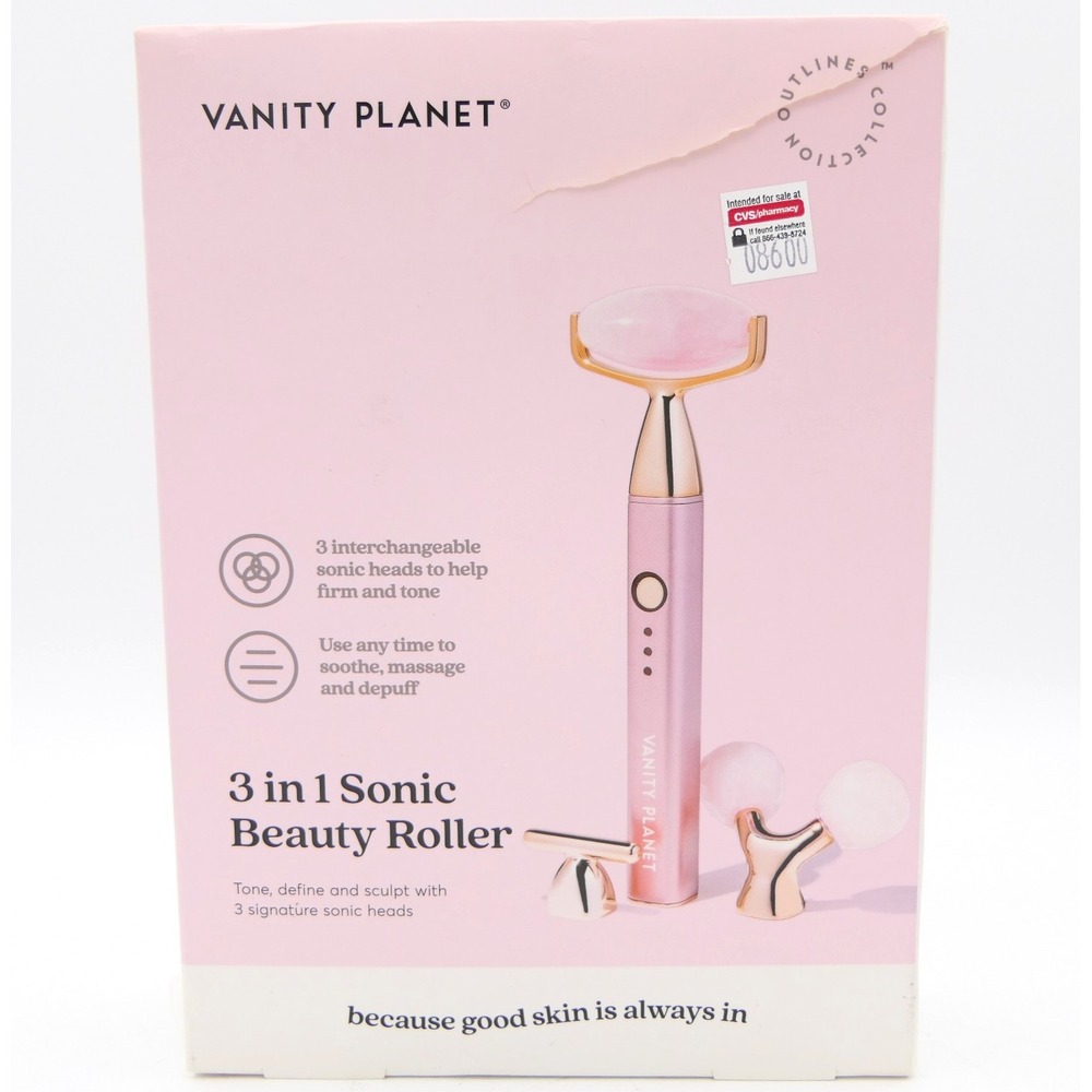 Vanity Planet 3 in 1 Sonic Beauty Roller w/ 3 Interchangable Heads, Rose Quartz